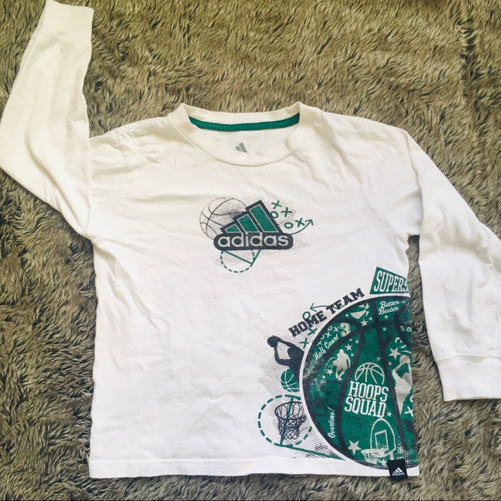 Adidas boy white green long sleeve sport athletic Tshirt size 5